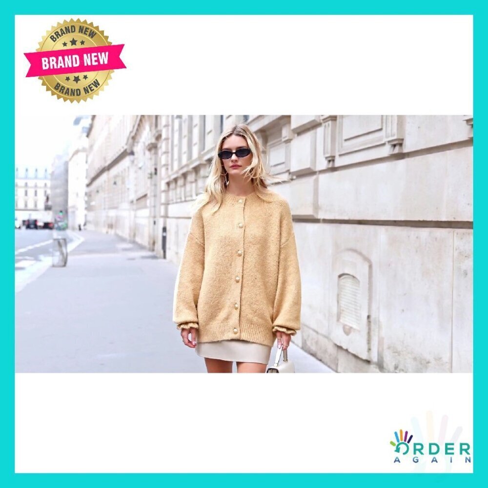Cropped Cardigan Chunky Knit Ruffle Sleeve Oversized Button Front Fall Sweater - Picture 8 of 8